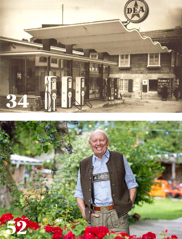 oben: Tankstelle in Rottach-Egern,c a. 1956, von Stararchitekt Wiegand, unten: Konrad Niedermaier
