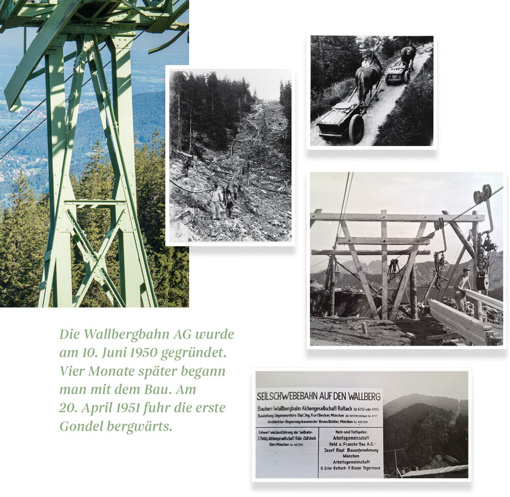 Foto-Collage vom Bau der Wallbergbahn